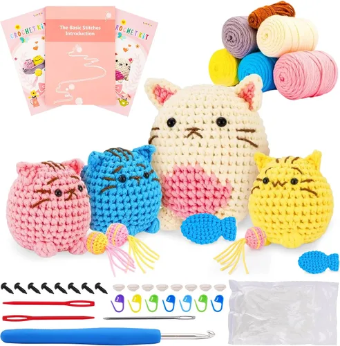 Miniatura 7 de Gerute Kit de ganchillo de 6 piezas para principiantes, kit de ganchillo de animales con video tutorial paso a paso, kit de ganchillo