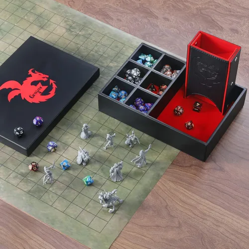 Miniatura 7 de Grajar Bandeja de dados DND y Torre: Almacenamiento portátil de dados con tapa para Dungeons and Dragons, D&D, RPG, MTG y juegos de mesa (Rojo)