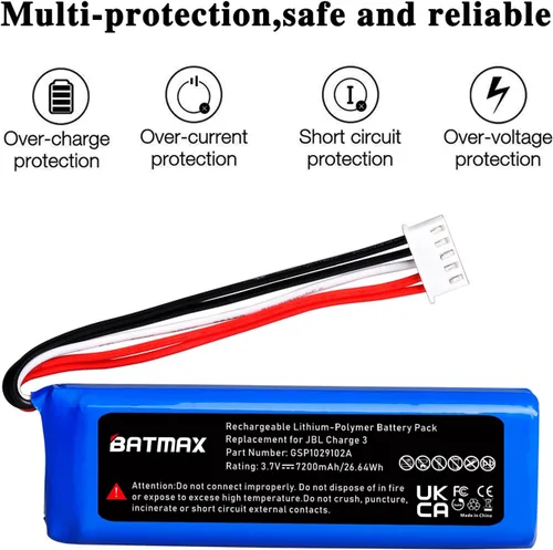 Miniatura 4 de Batmax Nueva batería de 3.7 V 7200 mAh GSP1029102A para JBL carga 3 altavoz Bluetooth portátil