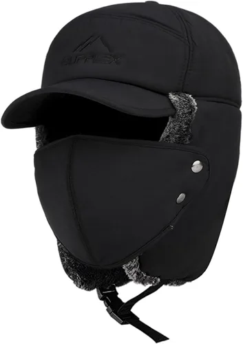 Gorro 3 en 1 con forro de piel térmica con solapa para las orejas para hombres, calentador de cuello de cara completa a prueba de viento y