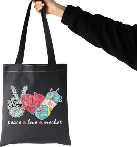 Miniatura 4 de JXGZSO Bolsa de maquillaje de ganchillo de amor de la paz del bolso del proyecto que hace punto con el regalo de la tejedora de, Peace Love Crochet