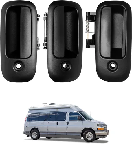 Juego de manijas de puerta exterior (3 piezas), compatible con Chevy Express 2010-2022, GMC Savana 1500 2500 3500 Van, lado delantero izquierdo y