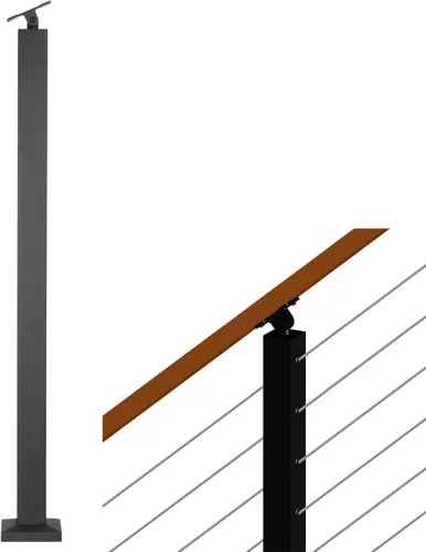 Miniatura 11 de Poste de barandilla de cable para escalones, poste de valla cuadrado de acero inoxidable para sistema de barandilla de cable de escalera