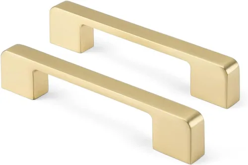 Miniatura 10 de Rergy Tiradores de cocina para gabinetes, paquete de 10 unidades doradas de 5 pulgadas con agujero central, herrajes cuadrados para cajones de Oro