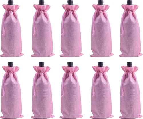 Miniatura 7 de 10 bolsas de vino de arpillera azul marino, 5.9 inx13.8 in/6.0"x14.0'' con cordón y forro para botellas de vino, bolsas de arpillera para botellas