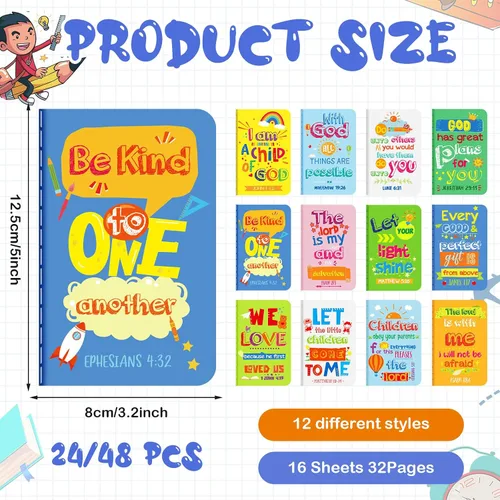 Miniatura 2 de Gueevin Paquete de 24 blocs de notas inspiradores, mini cuadernos motivacionales cristianos, operación, versículo bíblico, religioso, bloc de notas