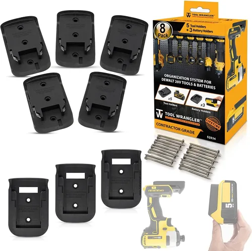 Herramientas y baterías Dewalt de 20 V – Los soportes de herramientas negros están fabricados en Estados Unidos con materiales 100% reciclados |