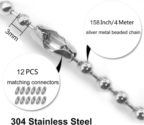 Miniatura 2 de Ceiling Fan Pull Chain Extender,Each Chain Length 158-inch(4 Meter) with 12 Connectors,Standard 3 mm Diameter Beaded Ball, Fit for Pull String Light