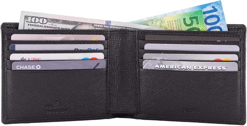 Miniatura 2 de DiLoro Billetera de cuero delgada para hombre con bolsillo plegable y tecnología de bloqueo RFID, Firenze Negro, Classic