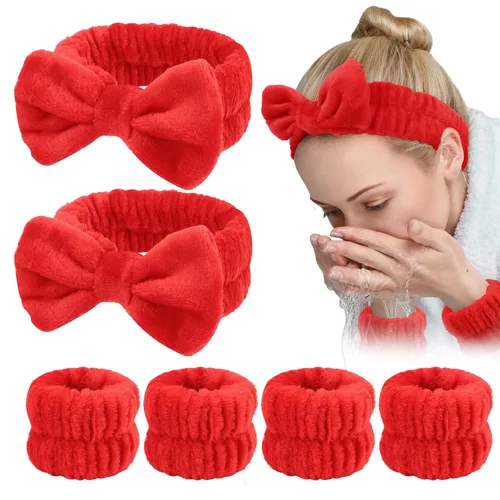 Miniatura 13 de WHAVEL Juego de 6 diademas y pulseras de spa, cintillo de lavado facial, muñequeras para lavar la cara, maquillaje, cuidado de la piel, banda