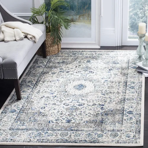 Miniatura 23 de SAFAVIEH Evoke Collection EVK220B Medallón oriental shabby chic de 2'2" x 4', color gris/dorado, no desprende pelusa, alfombra de acento para sala