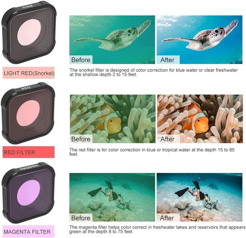 Miniatura 2 de QKOO Filtro submarino para buceo rojo/rosa/magenta para GoPro Hero 13 12 11 10 9 negro