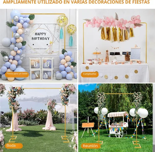 Miniatura 3 de WellSign Soporte de Fondo de Arco Cuadrado de 8.2 Pies, Soporte de Fondo de Metal Dorado de Servicio Pesado Ajustable, 2 Abrazaderas Adicionales