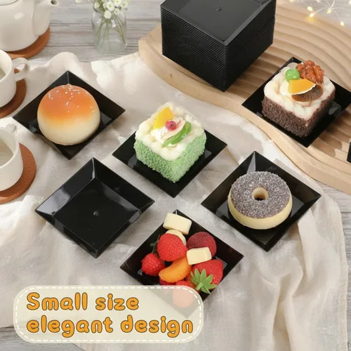Miniatura 4 de Nuogo 300 platos cuadrados de plástico para postre de 3.6 pulgadas, platos desechables cuadrados para fiestas, mini platos de muestra