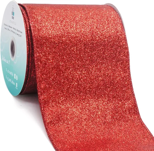 Miniatura 12 de Cinta de alambre con purpurina de 1,5" x 10 yardas dorada (oro champán) para decoración navideña del hogar, arcos, envoltorios de regalos