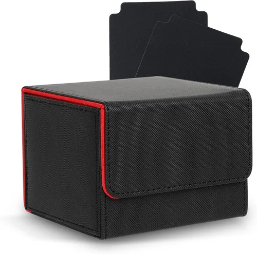 Miniatura 16 de MTG - Caja de cubierta con 2 divisores, caja de gran capacidad para más de 80 tarjetas de doble manga, funda de piel sintética compatible con Magic