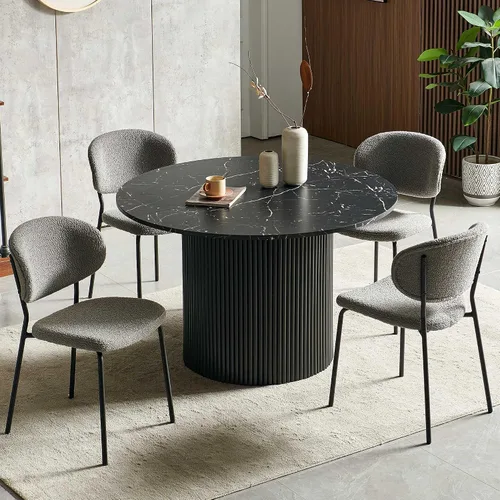 Miniatura 8 de NORDICANA Juego de mesa de comedor de 5 piezas, juego de comedor de 47 pulgadas para 4, mesa de cocina redonda y sillas de comedor beige, juego