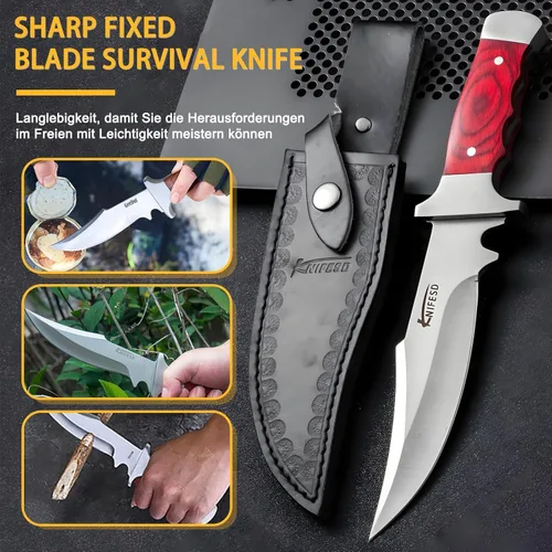 Miniatura 5 de Omesio UMF - Cuchillos de hoja fija con funda, cuchillo de caza grande de espiga completa, cuchillo de desollar, cuchillos de caza de ciervos, gran