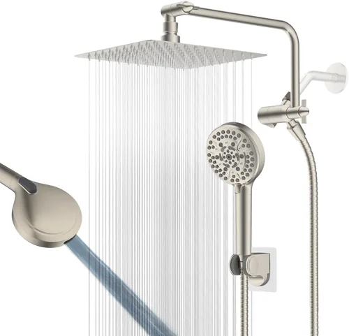 Miniatura 9 de Cabezal de ducha de metal de 12 pulgadas, cabezal de ducha de alta presión, cabezal de ducha de mano con brazo de extensión de ducha ajustable de 11