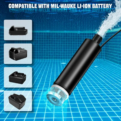Miniatura 2 de Bomba de agua sumergible inalámbrica para batería Milwaukee M-18 de 18 V, bomba de agua de transferencia portátil de 635 GPH para camping, tina