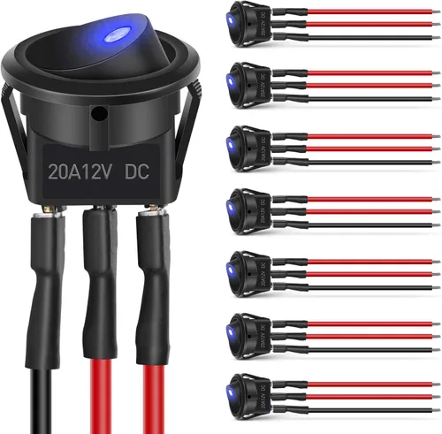 Miniatura 21 de Nilight Interruptor de botón de 0.472 in, 5 unidades con arnés precableado de acero inoxidable de 12 V 24 V, bloqueo automático, interruptores 5