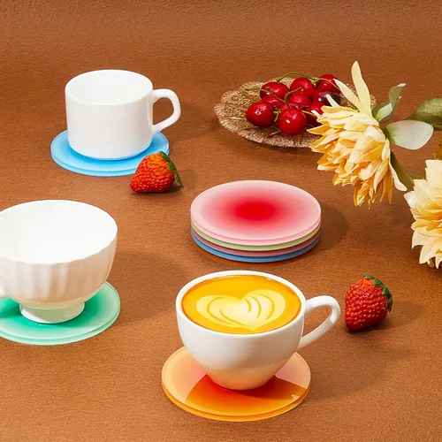 Miniatura 4 de Irenare 8 piezas posavasos acrílicos coloridos de 3.9 pulgadas, lindos posavasos redondos resistentes al calor, soporte antideslizante para mesa