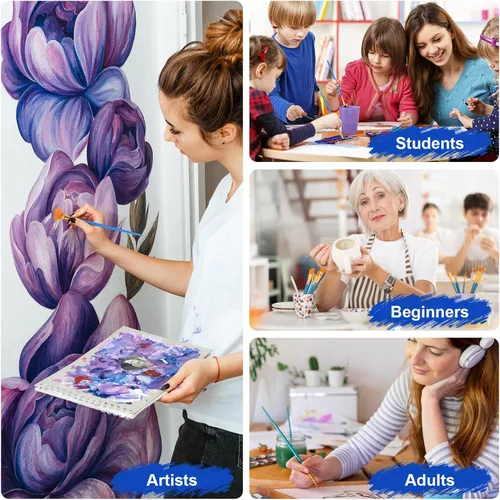 Miniatura 7 de Pinceles ESRICH, 16 paquetes - 160 piezas, juego de pinceles para pintura acrílica, set de pinceles para óleo y acuarela, para cuerpo, cara, lienzo