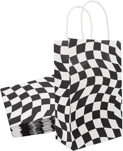 30 bolsas de papel a cuadros con asa, bolsas de regalo de carreras a cuadros, tamaño 9 pies de alto x 5.5 pies de largo x 3.3 pies de profundidad,