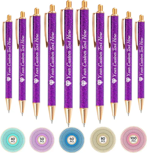 Miniatura 74 de Hasta 100 bolígrafos personalizados con nombre a granel, bolígrafo con purpurina de impresión personalizada, grabado gratis, texto con logotipo