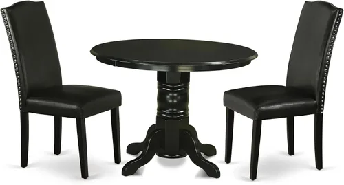 East West Furniture SHEN3-BLK-69 - Juego de mesa de cocina de 3 piezas contiene una mesa de comedor redonda con pedestal y 2 sillas de comedor