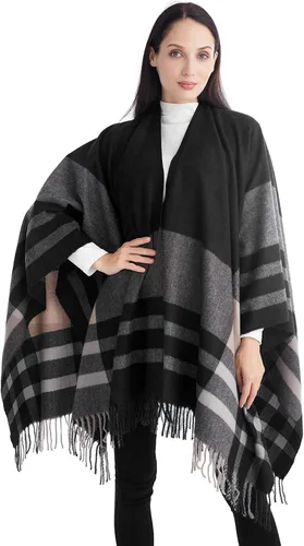 Miniatura 4 de Poncho chal para mujer, suéteres suaves y cálidos para mujer, parte delantera abierta, poncho de viaje para otoño, invierno y primavera