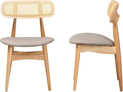 Miniatura 5 de Baxton Studio Tarana - Juego de 2 sillas de comedor, color crema/negro/marrón claro