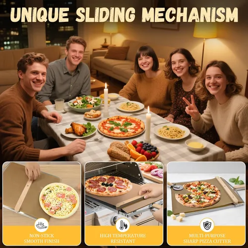 Miniatura 8 de Pala deslizante para pizza, bandeja deslizante de metal grande de 15 x 13 pulgadas, para hacer 12 pulgadas, tablero de pizza de metal de acero