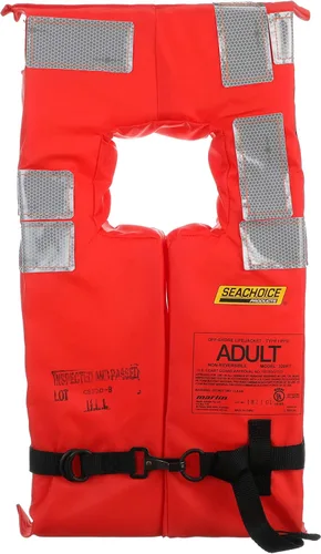 Miniatura 6 de SEACHOICE Chaleco y chaqueta comercial tipo I para uso en alta mar, naranja fluorescente, paneles reflectantes, varios tamaños