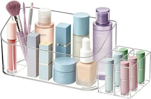 SUNFICON Bandeja Soporte Organizador de Maquillaje Estuche Expositor de Cosméticos de Mesa Escritorio Tocador Encimera Baño Pared Gabinete Caja de