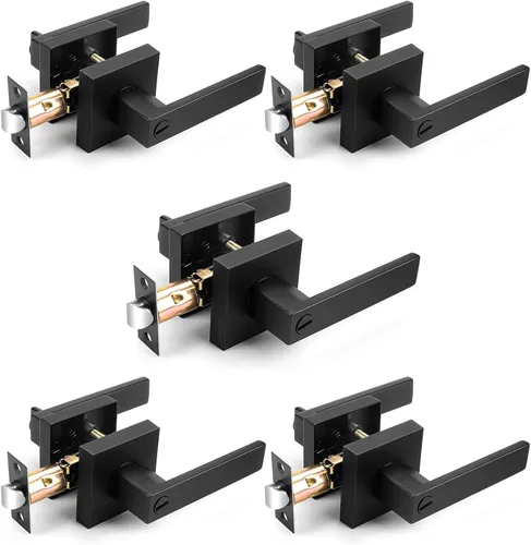 Miniatura 101 de Probrico Paquete de 4 manijas de puerta simuladas en negro mate, manijas interiores que no giran, manijas reversibles resistentes para interiores