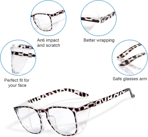 Miniatura 5 de Elegantes gafas de seguridad para mujeres y niñas, gafas anti-vaho, gafas protectoras, gafas transparentes Paquete de 1: tortuga