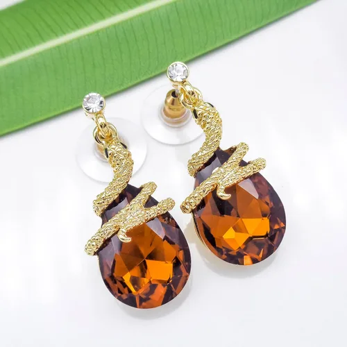 Miniatura 23 de Navachi Pendientes colgantes de gota de serpiente con forma de pera multicolor de cristal chapado en oro de 18 quilates