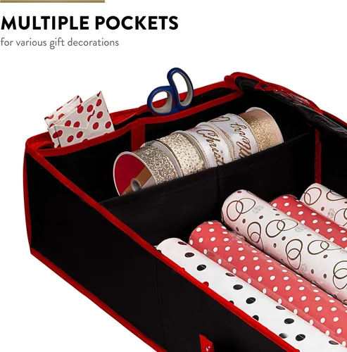 Miniatura 4 de ZOBER Organizador de papel de regalo, contenedores de almacenamiento de papel de regalo de 40 pulgadas con bolsillos interiores para lazos