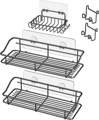 Miniatura 11 de Nieifi - Estante adhesivo para ducha con estantes de almacenamiento sin perforación de acero inoxidable con ganchos para baño, lavabo, aseo