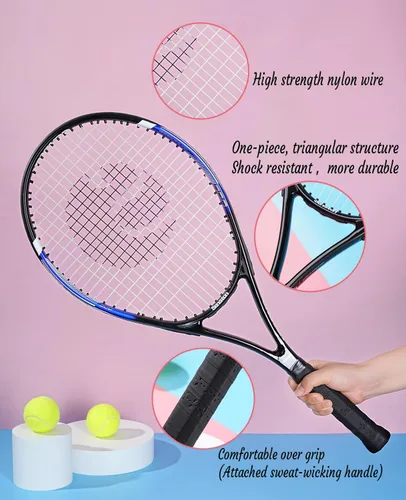 Miniatura 5 de Raquetas de tenis Senston para adultos de 27 pulgadas - Juego de raquetas de tenis para 2 jugadores con 3 pelotas, 2 empuñaduras, 2 amortiguadores