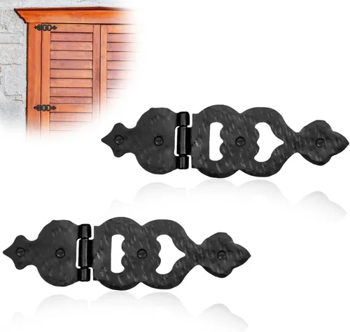 Miniatura 28 de Paquete de 2 bisagras de hierro forjado negro de 9 pulgadas, bisagras decorativas de hierro forjado, bisagras de hierro rústico para persianas