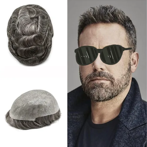 Miniatura 14 de Pieza de pelo para hombre Toupee pelo humano real tupé para hombres piezas de pelo sistema de reemplazo para hombres piel ultra fina 0.002 in 17#
