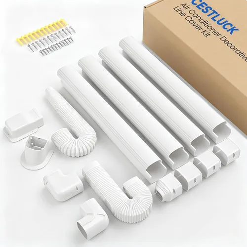 Kit de cubierta de tubería decorativa de PVC de 3 pulgadas y 17 pies para aire acondicionado mini split sin conductos, juego completo, no se Blanco
