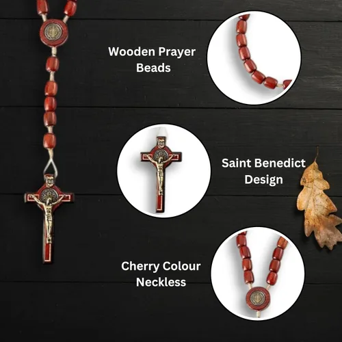 Miniatura 4 de Catholica Shop Rosario de cuentas de madera de San Benito para hombres y mujeres con crucifijo y medalla de San Benito. Hecho en Brasil