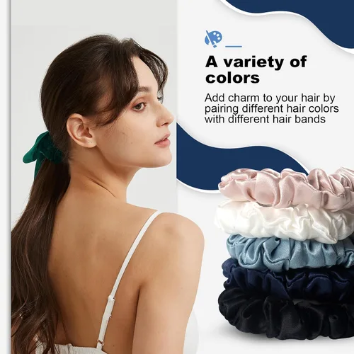 Miniatura 6 de 1 banda elástica con lazo de seda para el cabello, 100% morera pura 22 Momme, soporte para cola de caballo, elegante banda suave para el cuidado