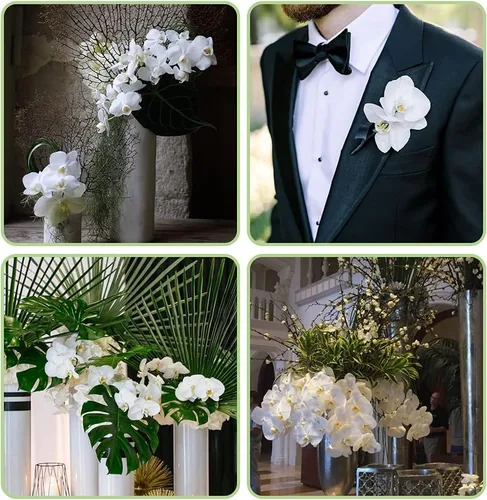 Miniatura 3 de Flores artificiales de Phalaenopsis, 4 unidades, orquídeas de seda falsas de 15 pulgadas con hojas de tallo para decoración del hogar, oficina, Rosa