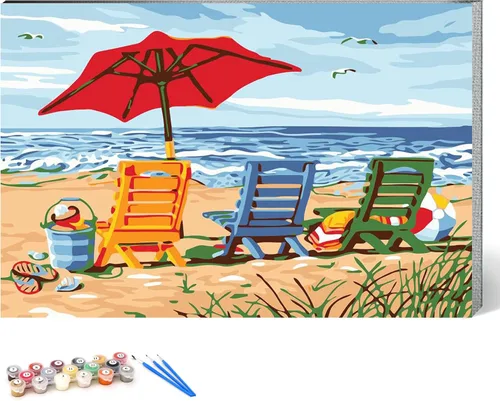 Ginkko Kit de Pintura por Números para Adultos, Lienzo enmarcado de 12x16 pulgadas de Playa, Pinturas acrílicas no tóxicas y pinceles, Regalo de