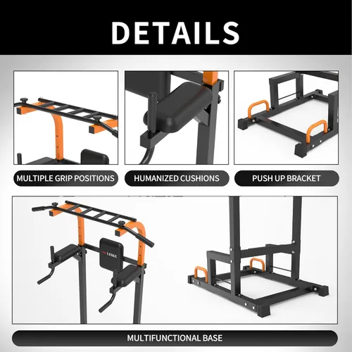 Miniatura 6 de leikefitness Equipo de ejercicio multifunción de torre de energía, estación de inmersión para dominadas, altura ajustable para gimnasio en casa