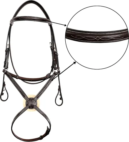 Miniatura 4 de Exion Figura 8 - Brida de caballo con riendas de cuero Brida de salto inglesa con banda nasal de figura 8 Brida ecuestre negra y marrón
